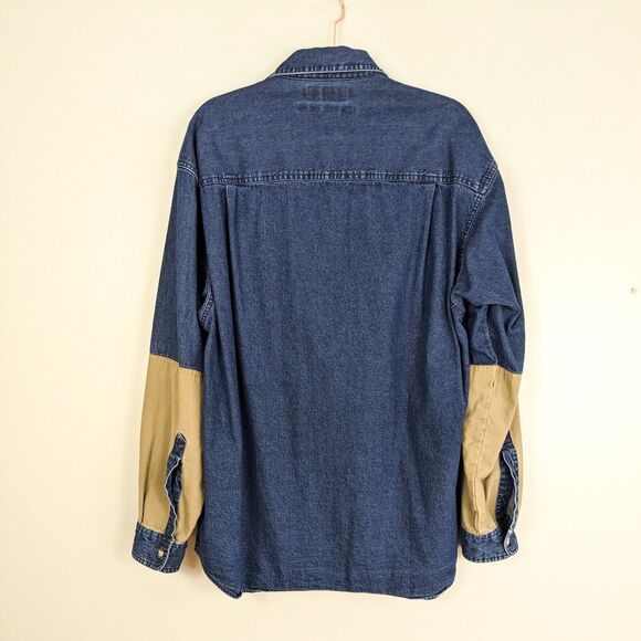 Vintage Columbia Button Up Shirt L Blue Tan Work Workwear 90s Jean Denim Western - Picture 2 of 9